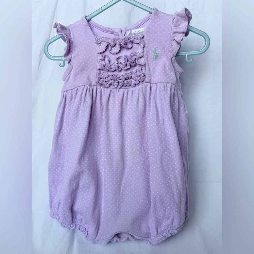 Ralph Lauren Lavender Polka Dot Ruffle Baby Romper